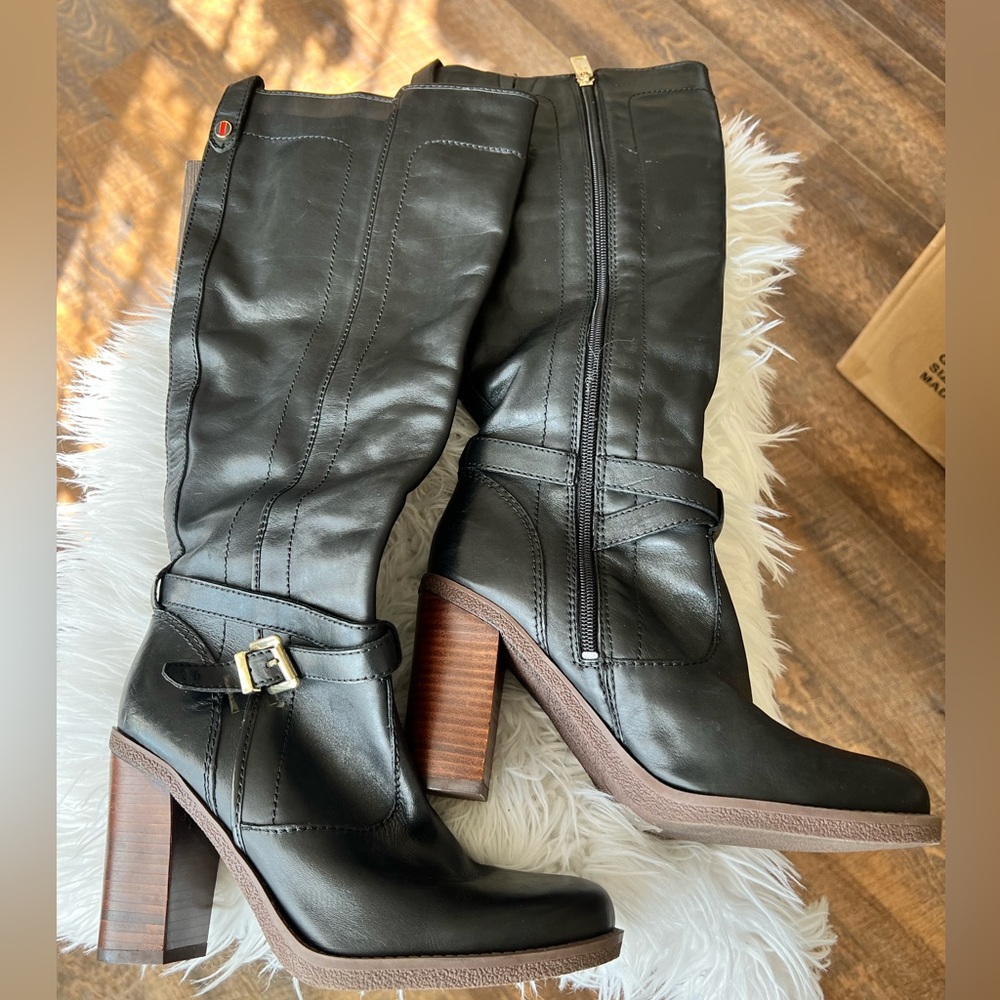 Tommy Hilfiger Black leather knee high boots size 7.5